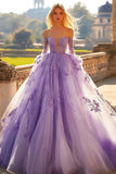 Lilac Fancy Off The Shoulder Tulle Appliqued Quinceañera Dress