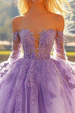Lilac Fancy Off The Shoulder Tulle Appliqued Quinceañera Dress