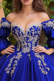 Royal Blue Sweetheart Ball Gown Appliqued Tulle Quinceañera Dress