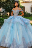 Sky Blue Princess Maxi Tulle Quinceañera Dress with Appliques