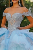 Sky Blue Princess Maxi Tulle Quinceañera Dress with Appliques