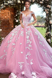 Off The Shoulder Ball Gown Pink Quinceañera Dress with 3D Flowers