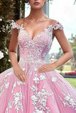 Off The Shoulder Ball Gown Pink Quinceañera Dress with 3D Flowers