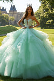Sparkly Mint Sweetheart Ruffled Quinceañera Dress with Sequins