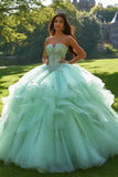 Mint Tulle Ball Gown Sweetheart Princess Quinceañera Dress with Beading