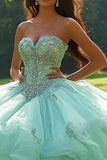 Mint Tulle Ball Gown Sweetheart Princess Quinceañera Dress with Beading