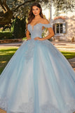 Sky Blue Ball Gown Appliqued Maxi Quinceañera Dress