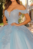Sky Blue Ball Gown Appliqued Maxi Quinceañera Dress