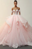 Princess Pink Strapless Appliques Tulle Quinceañera Dress with Detachable Sleeves