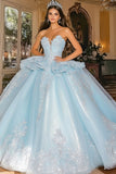 Sky Blue Ball Gown Strapless Ruffled Tulle Quinceañera Dress with Appliques