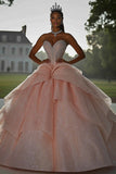 Glitter Pink Ball Gown Sweetheart Sequined Quinceañera Dress