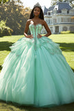 Mint Ball Gown Strapless Tulle Long Quinceañera Dress