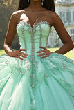 Mint Ball Gown Strapless Tulle Long Quinceañera Dress
