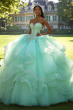 Mint Ball Gown Strapless Ruffled Maxi Tulle Quinceañera Dress