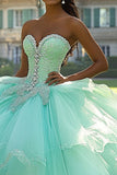 Mint Ball Gown Strapless Ruffled Maxi Tulle Quinceañera Dress