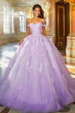 Lilac Ball Gown Off the Shoulder Sweetheart Appliqued Quinceañera Dress