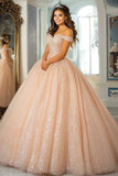 Glitter Ball Gown Champagne Sweetheart Sequined Quinceañera Dress