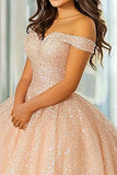 Glitter Ball Gown Champagne Sweetheart Sequined Quinceañera Dress