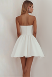 White Strapless A Line Ruched Short Graduation Dress