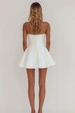 White Strapless A Line Mini Graduation Dress