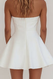 White Strapless A Line Mini Graduation Dress