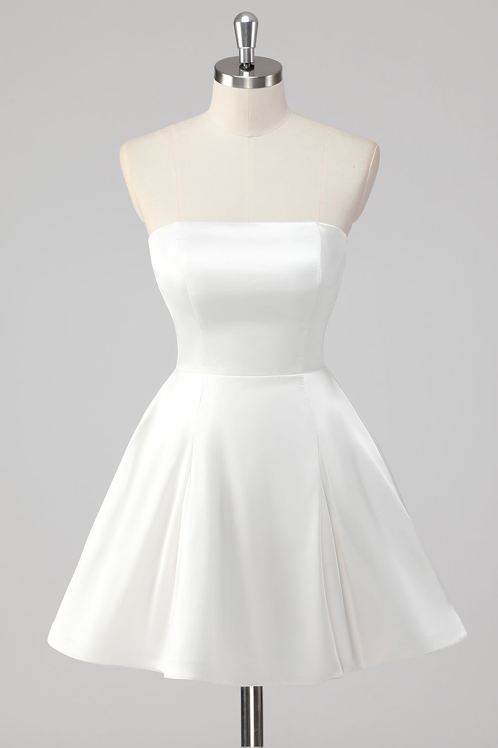 Leely Women White Strapless A Line Mini Graduation Dress Satin Short Little White Dress leelyuk Leely Women White Strapless A Line Mini Graduation Dress Satin Short Little White Dress leelyuk