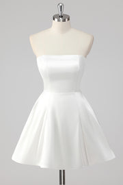 Cute Mini White Strapless A Line Graduation Dress