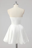 White Strapless A Line Mini Graduation Dress
