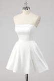 Cute Mini White Strapless A Line Graduation Dress