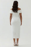 Plus Size White Ruched Sheath Midi Engagement Dress