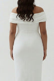 Plus Size White Ruched Sheath Midi Engagement Dress