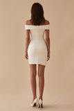 Petite Length White Off The Shoulder Sheath Graduation Dress