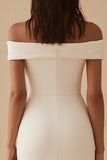 Petite Length White Off The Shoulder Sheath Graduation Dress