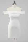Petite Length White Off The Shoulder Sheath Graduation Dress