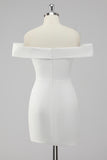 Petite Length White Off The Shoulder Sheath Graduation Dress