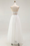 White A Line Spaghetti Straps Tulle Engagement Dress with Lace