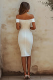 White Off the Shoulder Satin Sheath Graduation Dress