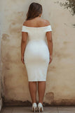 White Off the Shoulder Satin Sheath Graduation Dress