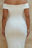 White Off the Shoulder Satin Sheath Graduation Dress