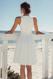 White Satin Scoop Neck A Line Knee Length Graduation Dress