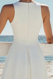 White Satin Scoop Neck A Line Knee Length Graduation Dress