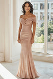 Sparkly Champagne Mermaid Sequin Off the Shoulder Mother of the Bride Dress