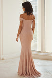 Sparkly Champagne Mermaid Sequin Off the Shoulder Mother of the Bride Dress