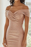 Sparkly Champagne Mermaid Sequin Off the Shoulder Mother of the Bride Dress