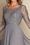 Silver Sparkly Applique Chiffon A Line Mother of the Bride Dress