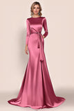 Gorgeous Blush Mermaid Satin Mother of the Bride Dress with Sash