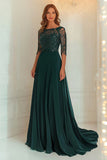Dark Green Sparkly A-Line Mother of the Bride Dress with Lace