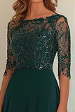Dark Green Sparkly A-Line Mother of the Bride Dress with Lace