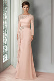 Blush Satin Sheath Mother of the Bride Dress with Ruffles