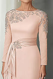 Blush Satin Sheath Mother of the Bride Dress with Ruffles